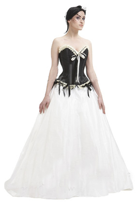 BLACK WHITE SATIN CHIFFON LOLITA DRESS